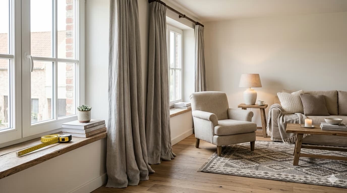 Gordijnen op maat in een lichte woonkamer in Genk, Limburg - Sin-tex lokale gordijnenspecialist