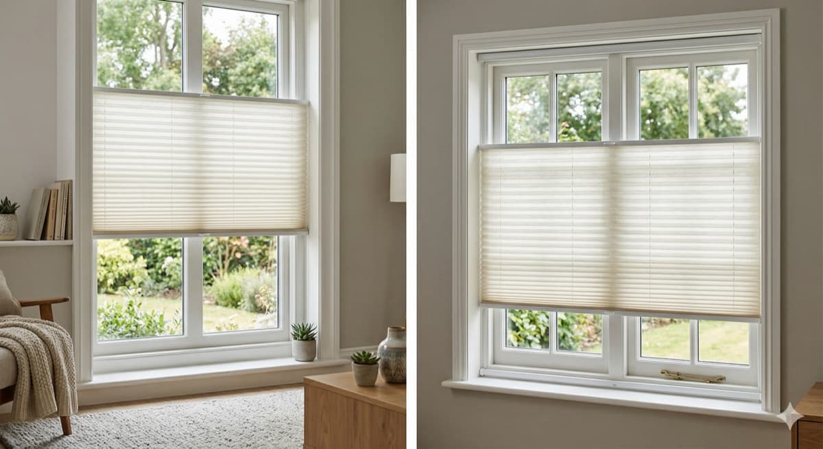 Top Down Bottom Up plisségordijn op maat: half geopend voor licht en privacy, Sin-tex